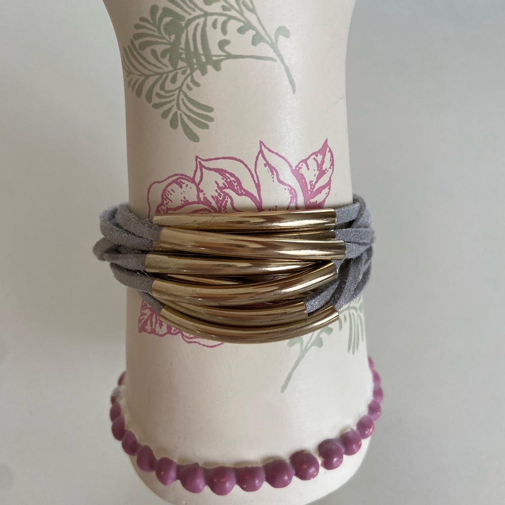 Elegant Gold and Gray Silver leather Bracelet